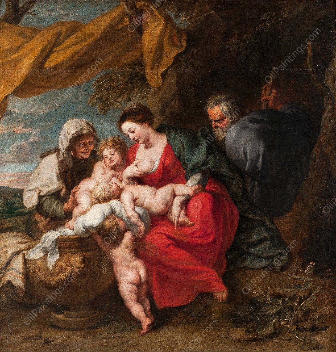 The Holy Family by Jan Van Den Hoecke - Hand-Painted Oil Painting Reproduction