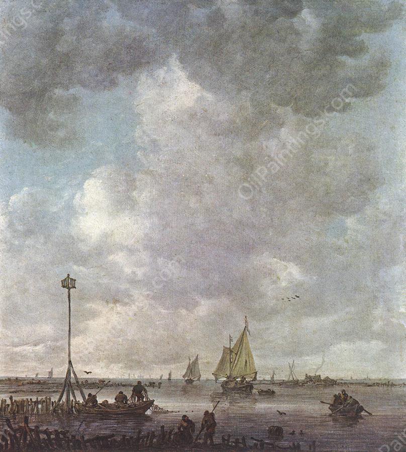 Marine Landscape with Fishermen by Jan Van Goyen - Hand-Painted Oil Painting Reproduction