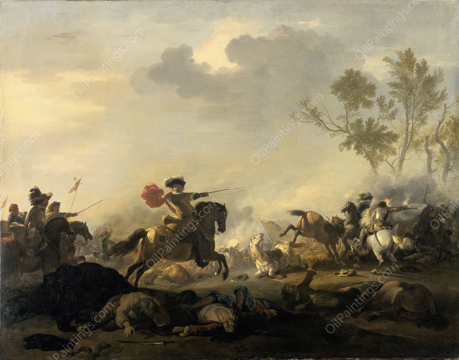 Cavalry Attack  by Jan Van Huchtenburg - Hand-Painted Oil Painting Reproduction
