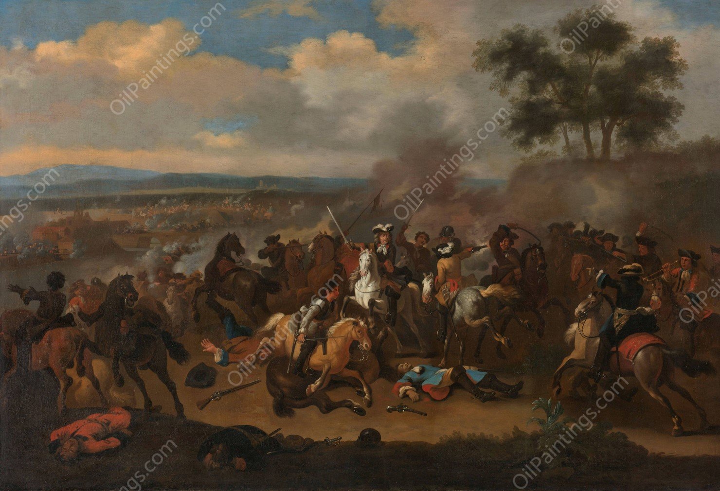 The Battle of the Boyne, Ireland, between Kings James II and William III, 12 July 1690  by Jan Van Huchtenburg - Hand-Painted Oil Painting Reproduction
