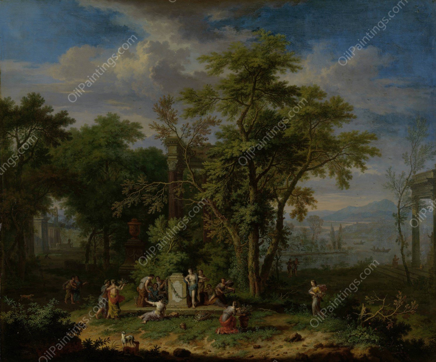 Arcadian Landscape with a Ceremonial Sacrifice  by Jan Van Huysum - Hand-Painted Oil Painting Reproduction
