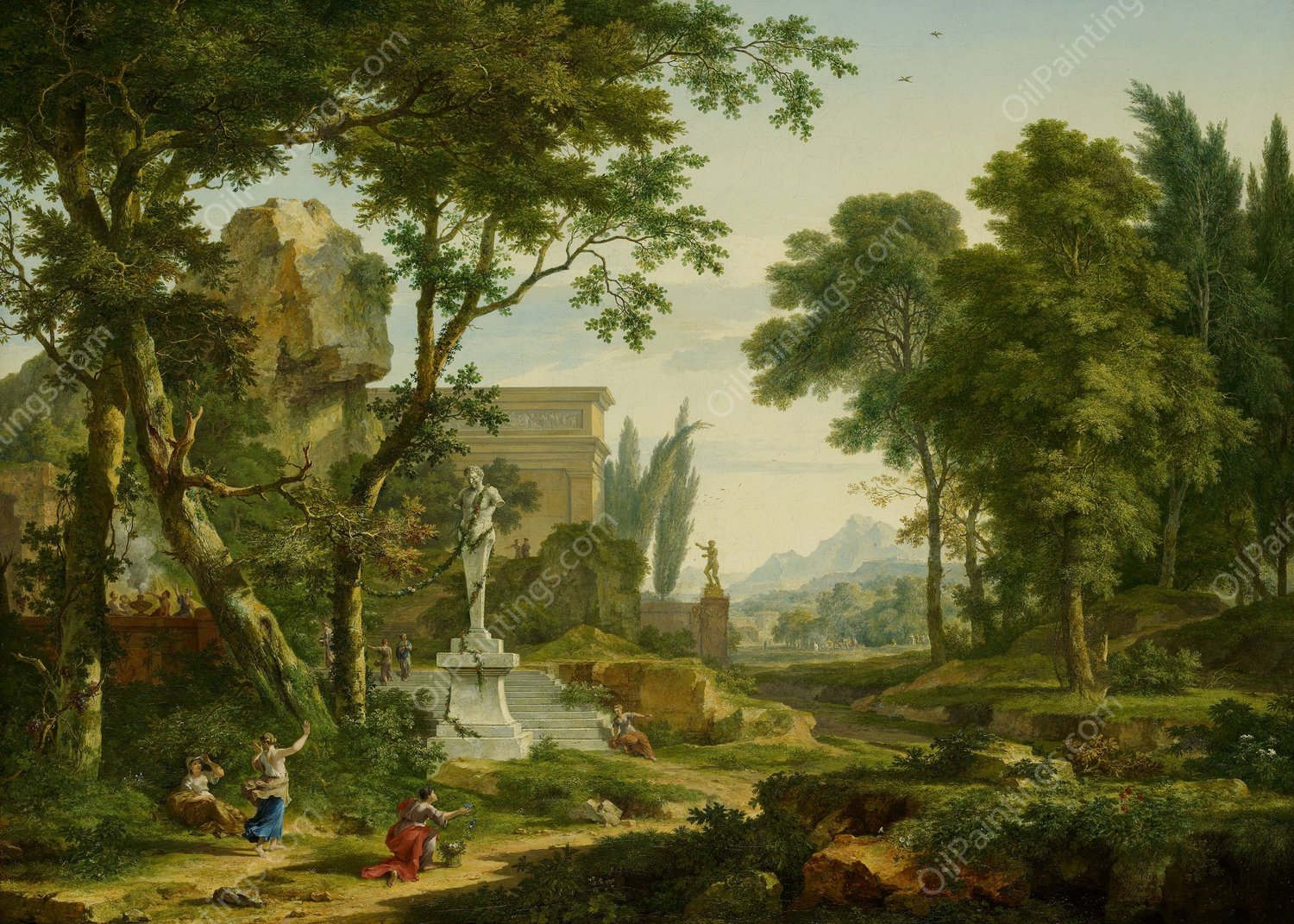 Arcadian Landscape  by Jan Van Huysum - Hand-Painted Oil Painting Reproduction