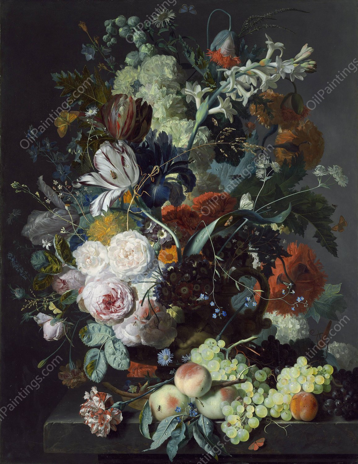 Still Life with Flowers and Fruit  by Jan Van Huysum - Hand-Painted Oil Painting Reproduction