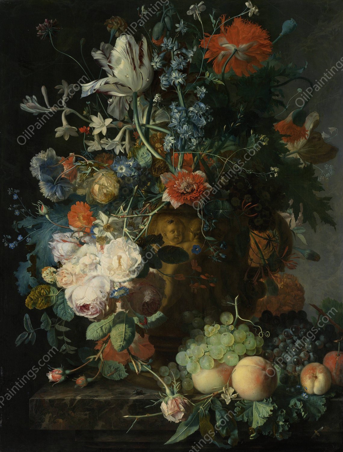 Still Life with Flowers and Fruit  by Jan Van Huysum - Hand-Painted Oil Painting Reproduction