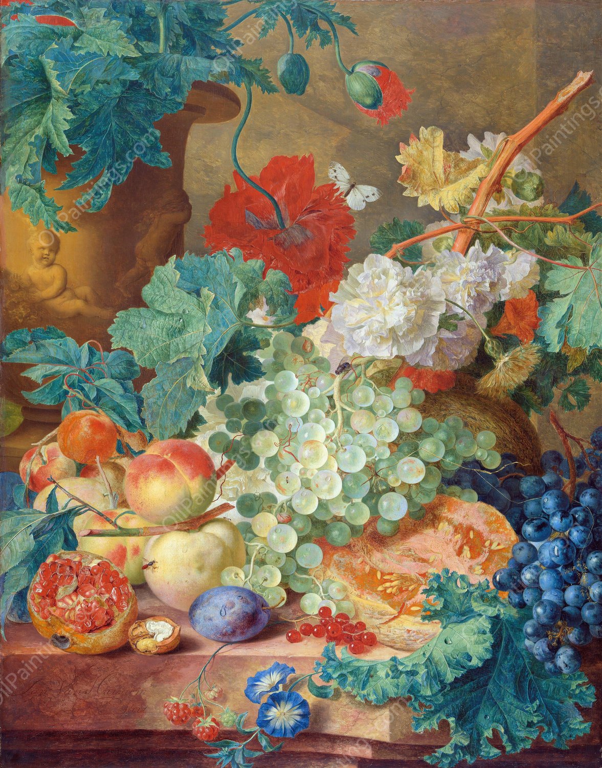 Still Life with Flowers and Fruit  by Jan Van Huysum - Hand-Painted Oil Painting Reproduction