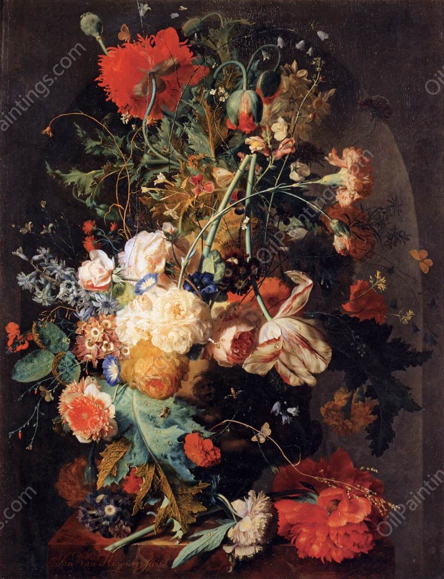 Vase of Flowers in a Niche by Jan Van Huysum - Hand-Painted Oil Painting Reproduction