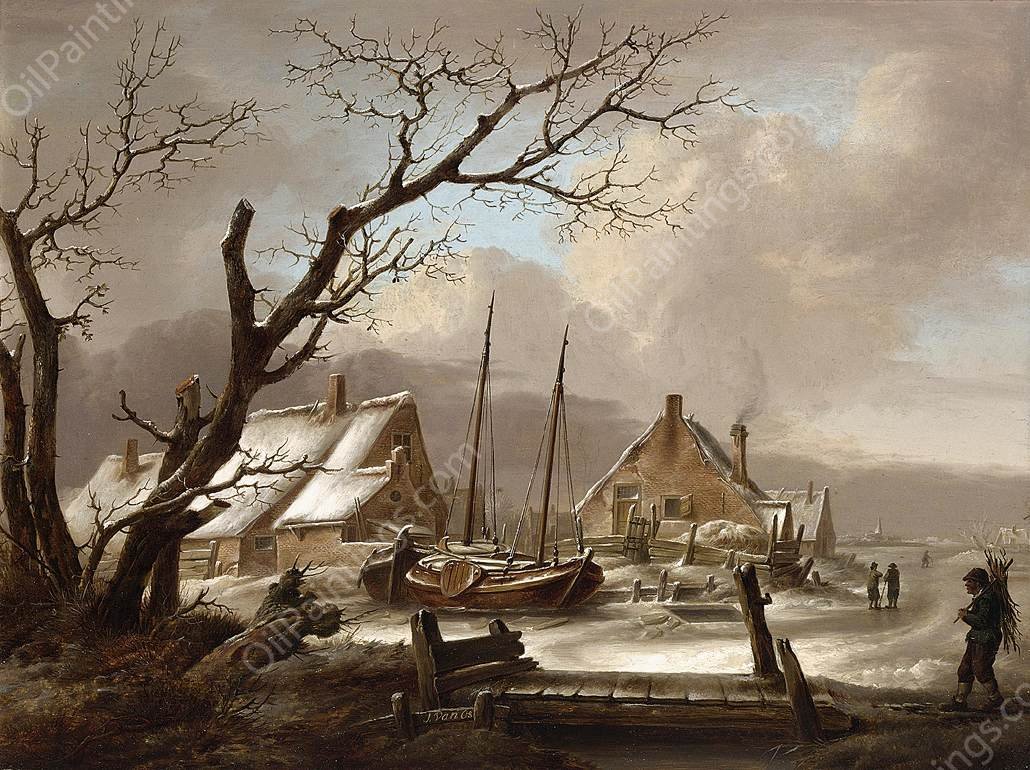 Winter Landscape by Jan Van Os - Hand-Painted Oil Painting Reproduction