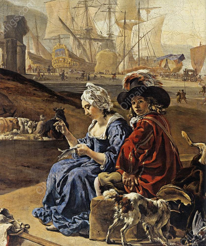An Italian Seaport Detail by Jan Weenix - Hand-Painted Oil Painting Reproduction