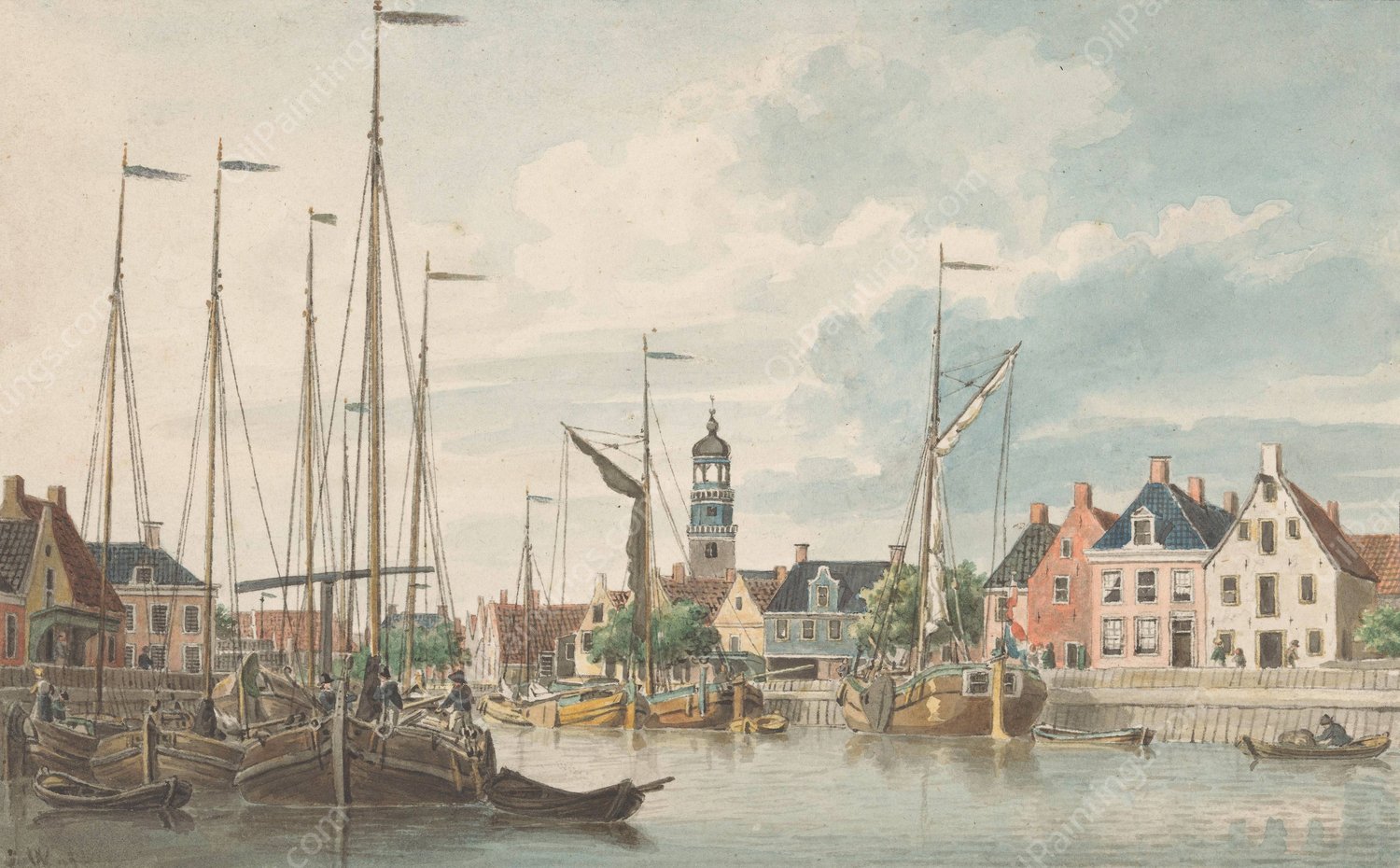 Gezicht te De Lemmer  by Jan Weissenbruch - Hand-Painted Oil Painting Reproduction