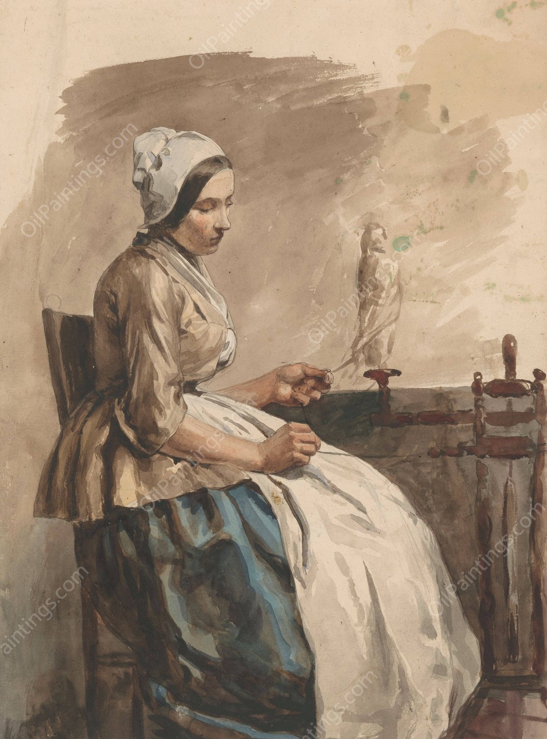 Spinnende jonge vrouw  by Jan Weissenbruch - Hand-Painted Oil Painting Reproduction