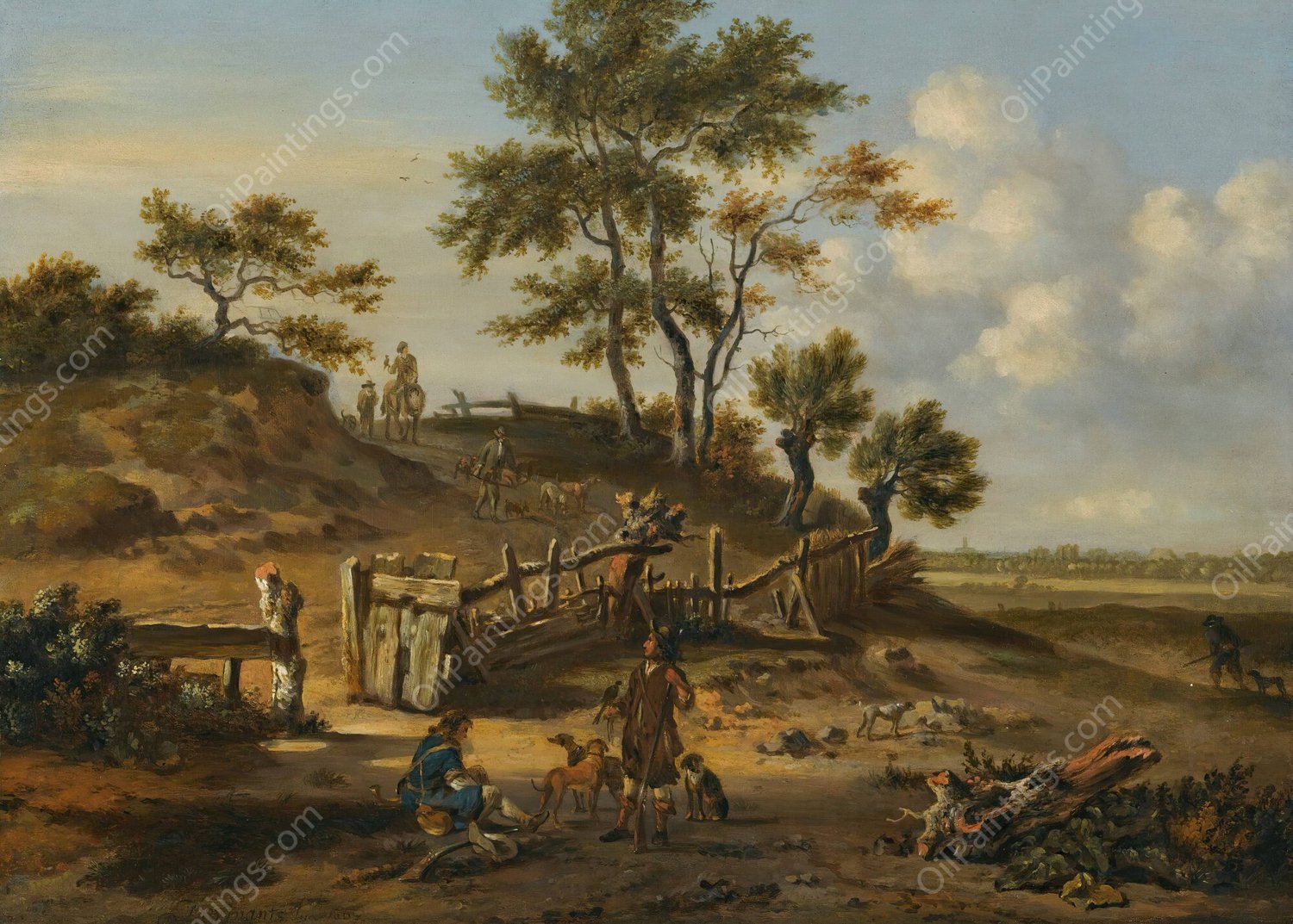A Dune Landscape With Falconers  by Jan Wijnants - Hand-Painted Oil Painting Reproduction