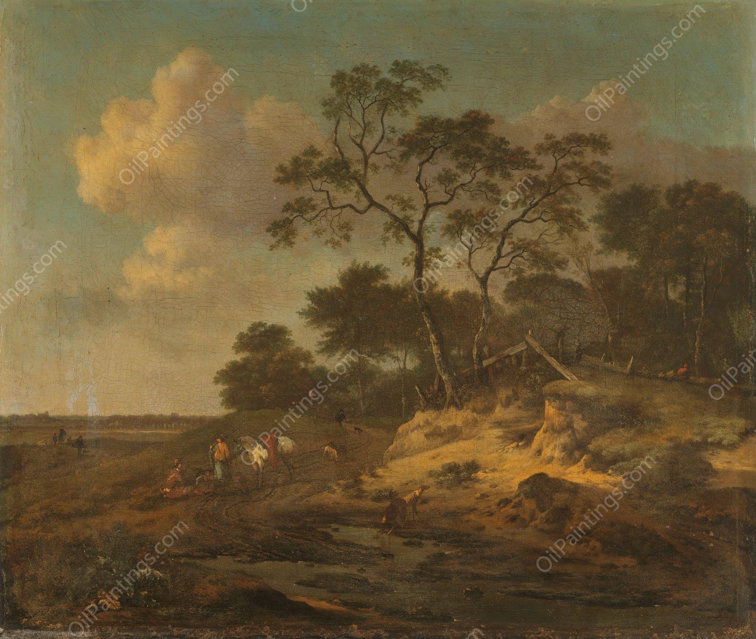 Dune Landscape with Hunters Resting  by Jan Wijnants - Hand-Painted Oil Painting Reproduction