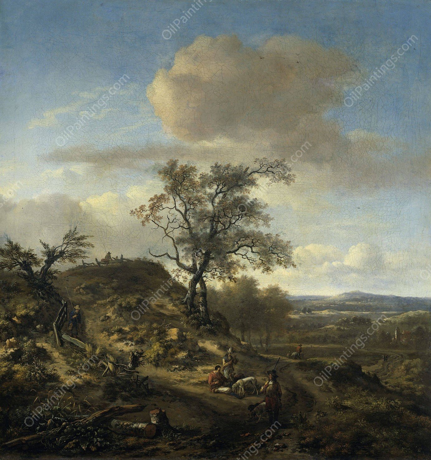 Landscape with a Hunter and other Figures  by Jan Wijnants - Hand-Painted Oil Painting Reproduction