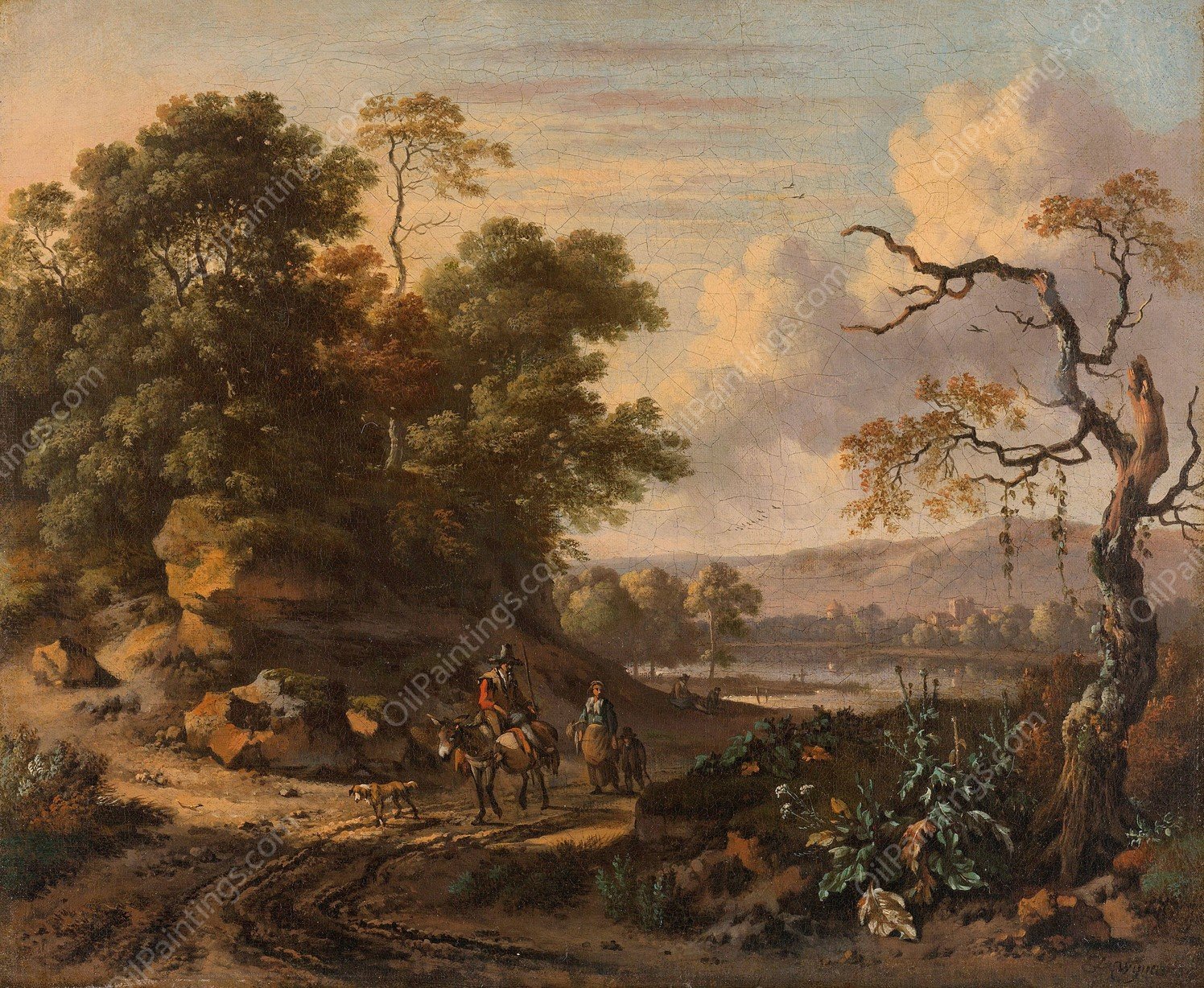 Landscape with a Man Riding a Donkey  by Jan Wijnants - Hand-Painted Oil Painting Reproduction
