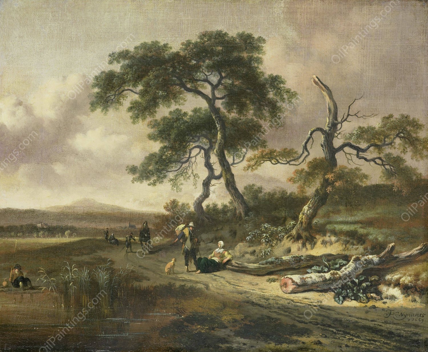Landscape with a Peddler and Woman Resting  by Jan Wijnants - Hand-Painted Oil Painting Reproduction