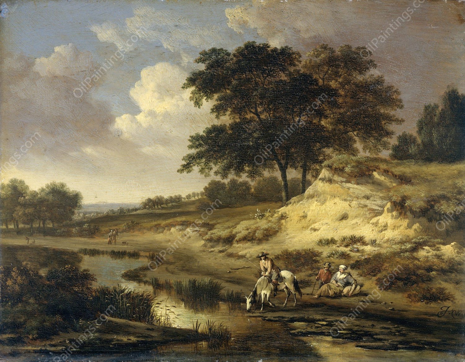 Landscape with a Rider Watering his Horse  by Jan Wijnants - Hand-Painted Oil Painting Reproduction