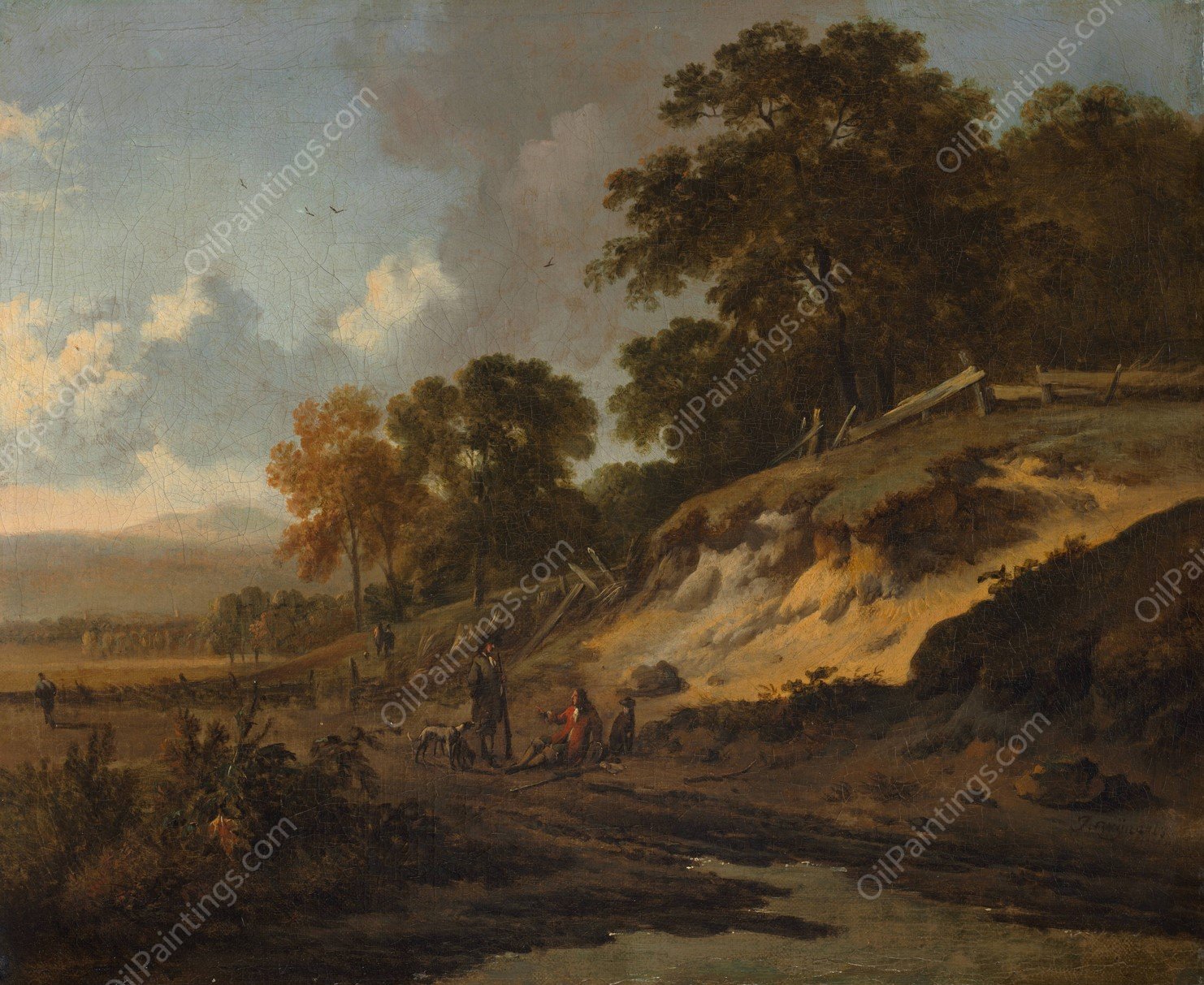Landscape with Hunters  by Jan Wijnants - Hand-Painted Oil Painting Reproduction