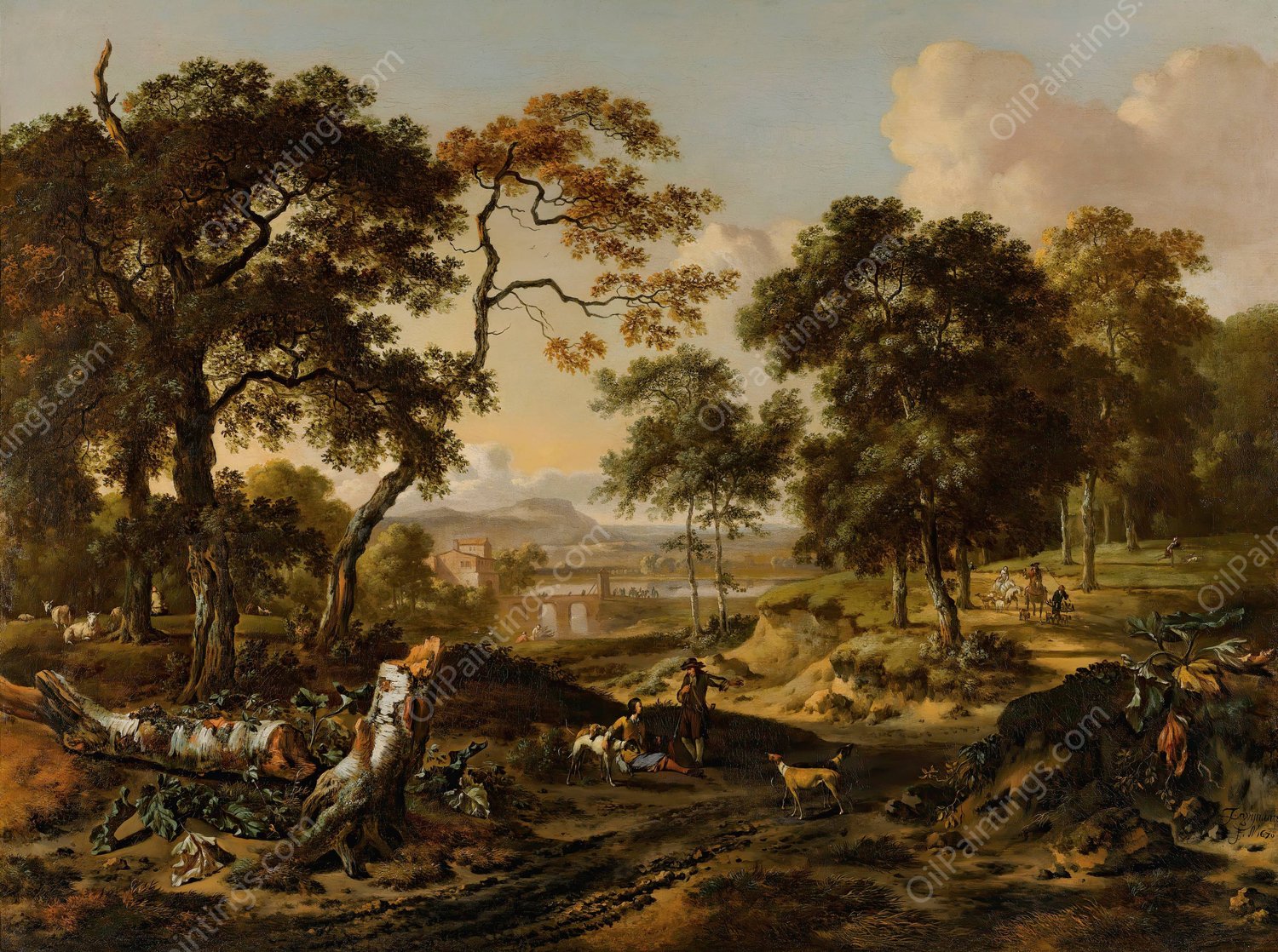 Landscape With Sportsmen Resting By A Path  by Jan Wijnants - Hand-Painted Oil Painting Reproduction
