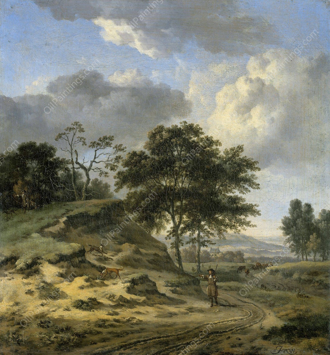 Landscape with two Hunters  by Jan Wijnants - Hand-Painted Oil Painting Reproduction