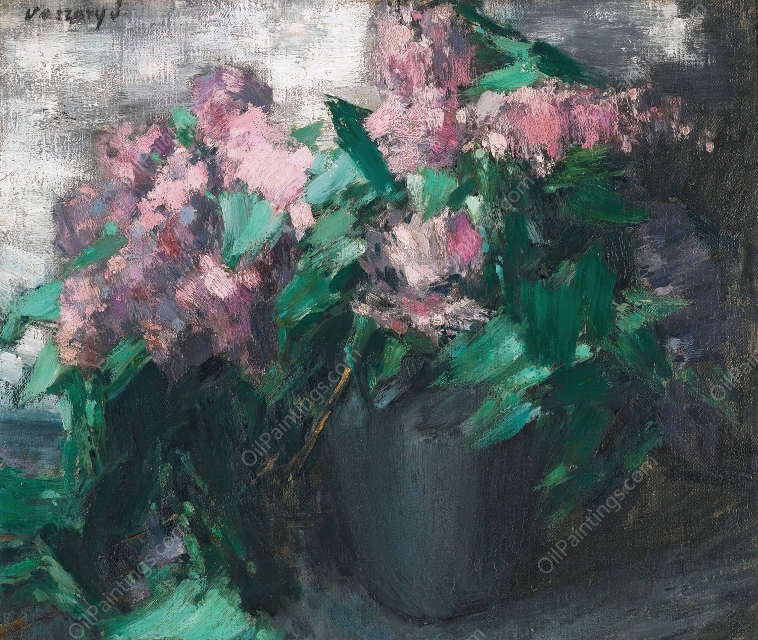 Lilacs by Janos Vaszary - Hand-Painted Oil Painting Reproduction