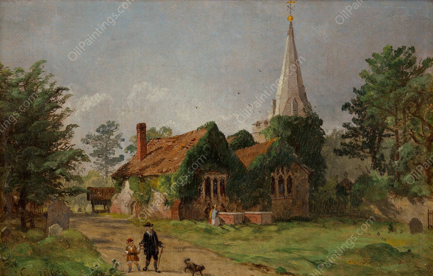 Church at Stoke Poges  by Jasper Francis Cropsey - Hand-Painted Oil Painting Reproduction