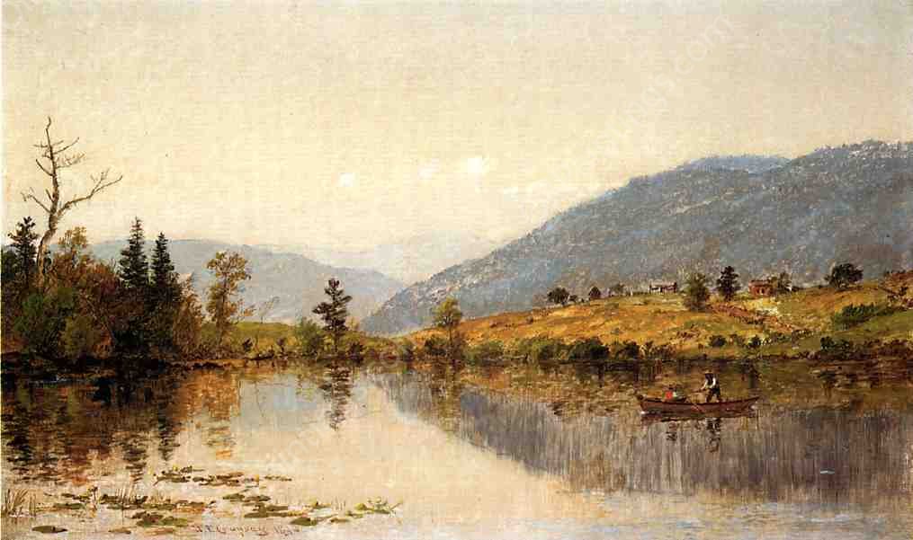 Fishing on a Lake by Jasper Francis Cropsey - Hand-Painted Oil Painting Reproduction