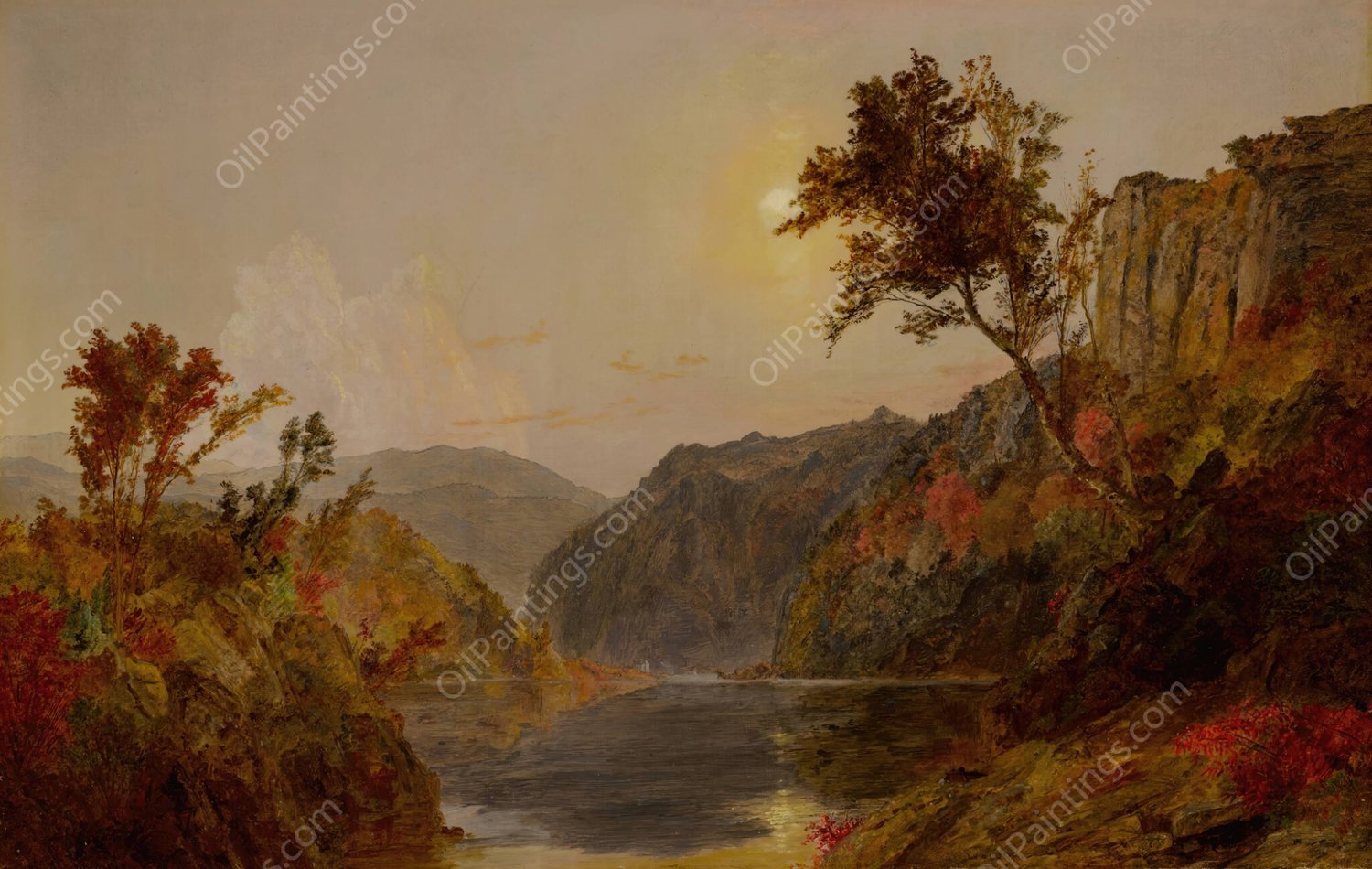 Hudson River Landscape by Jasper Francis Cropsey - Hand-Painted Oil Painting Reproduction