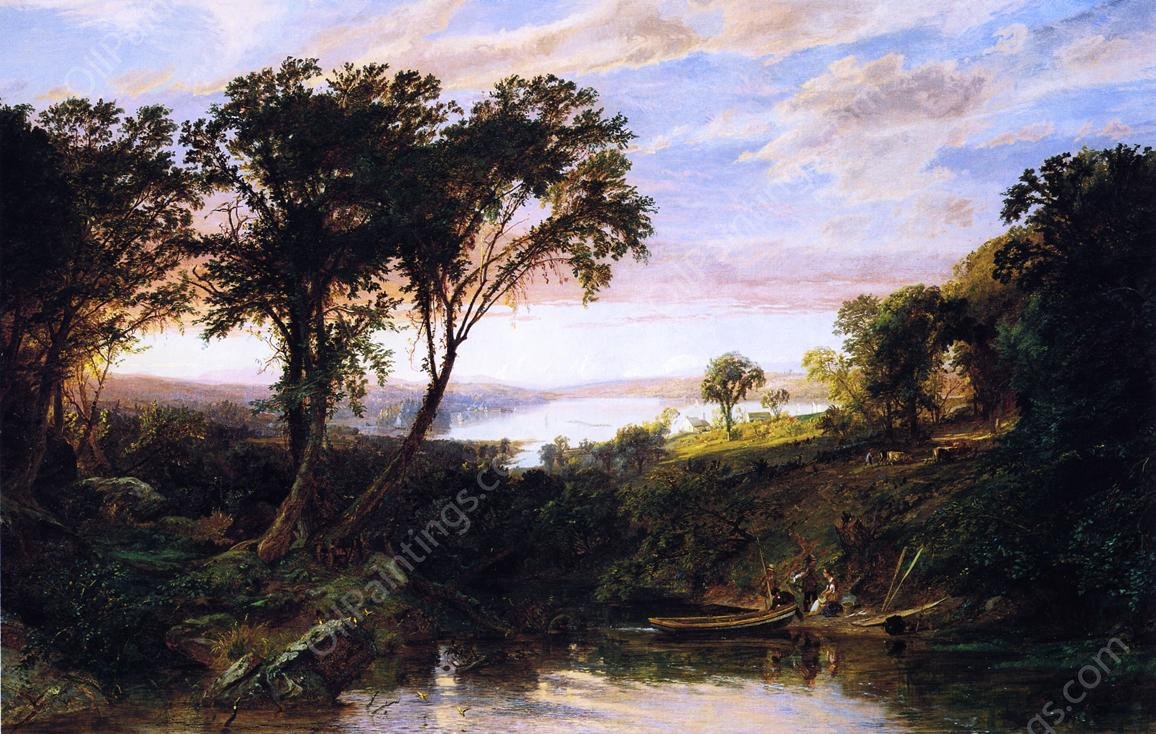 Hudson River View, Summer by Jasper Francis Cropsey - Hand-Painted Oil Painting Reproduction