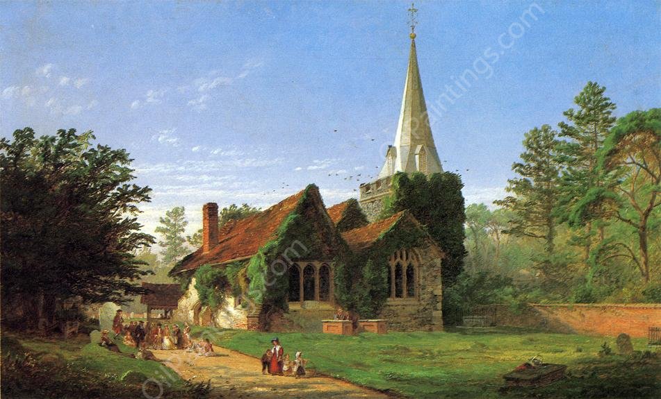 The Church at Stoke Poges by Jasper Francis Cropsey - Hand-Painted Oil Painting Reproduction