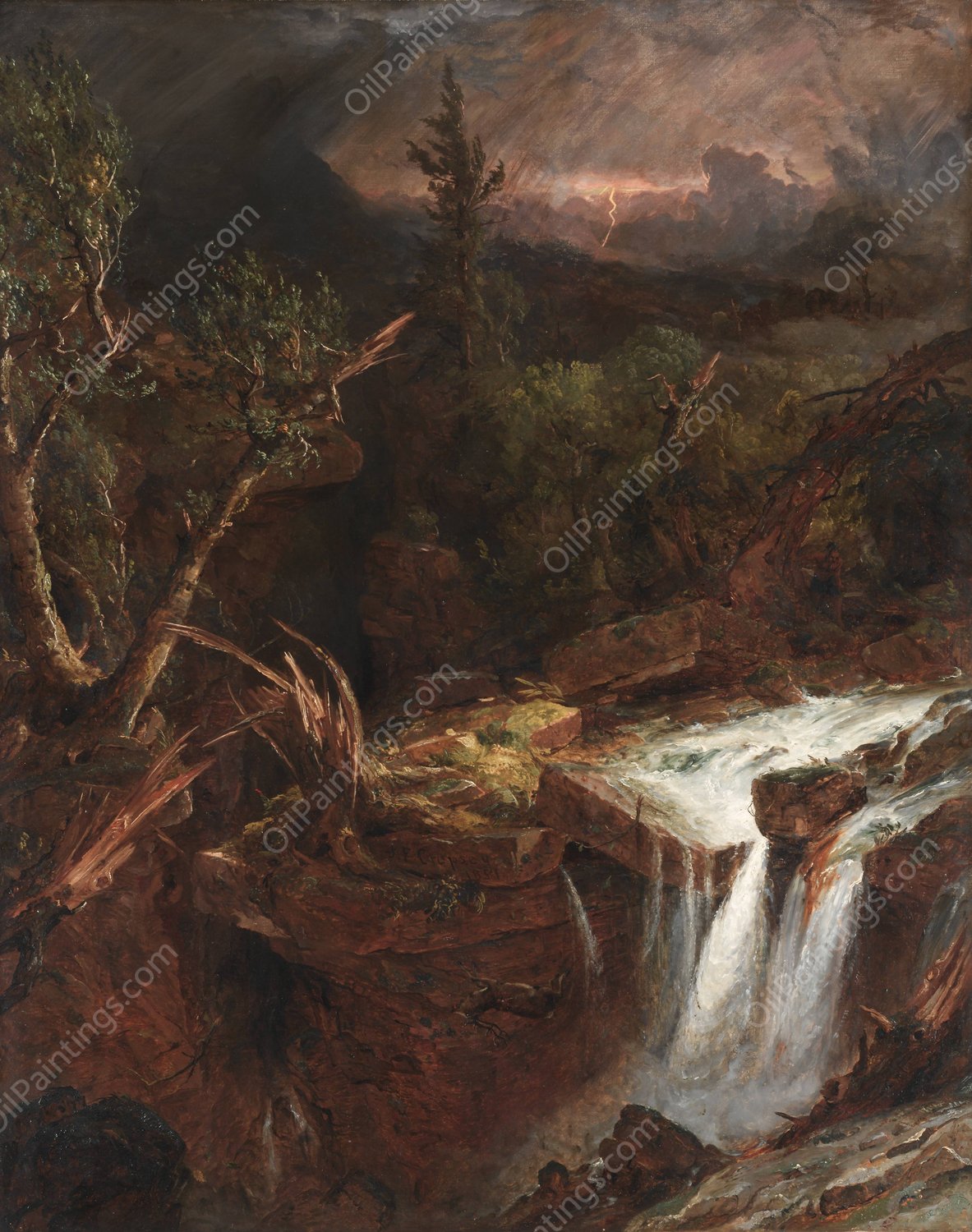 The Clove - A Storm Scene in the Catskill Mountains  by Jasper Francis Cropsey - Hand-Painted Oil Painting Reproduction