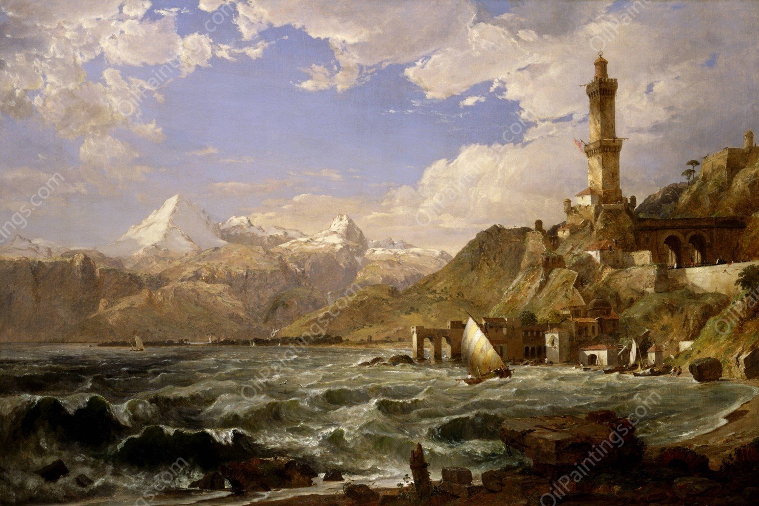 The Coast of Genoa by Jasper Francis Cropsey - Hand-Painted Oil Painting Reproduction