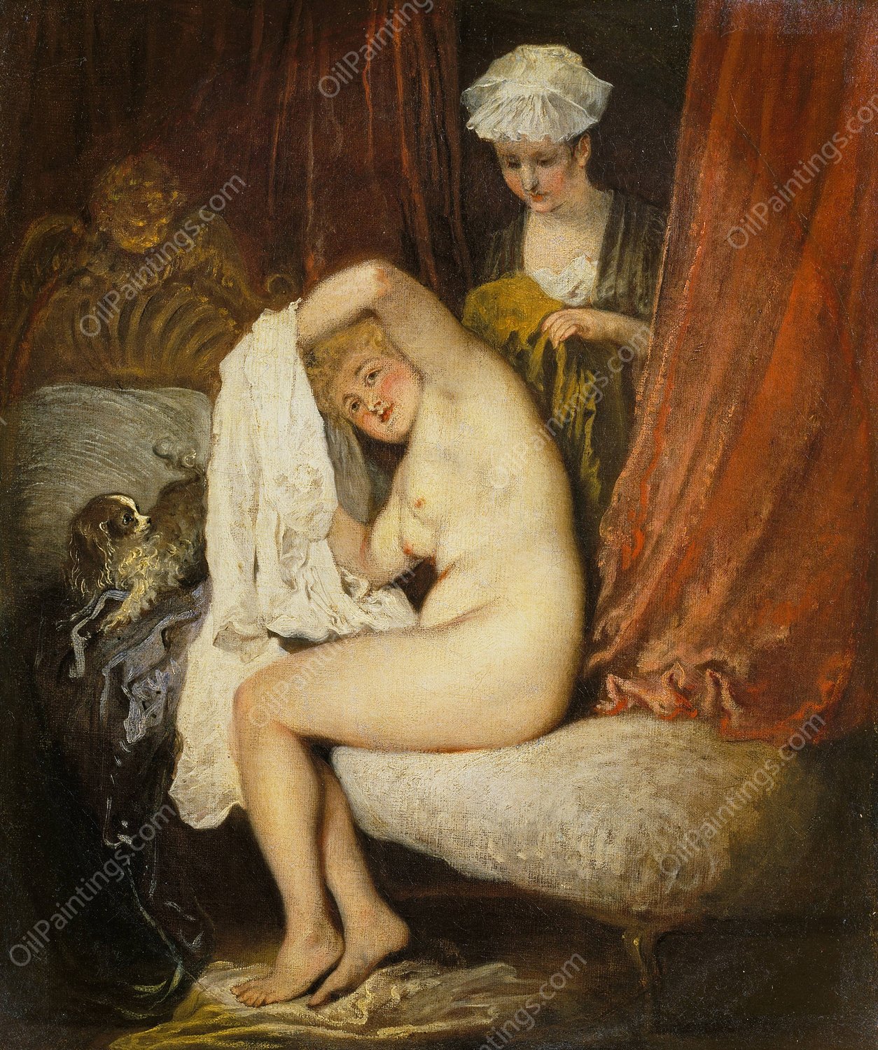 A Woman at Her Toilet  by Jean-Antoine Watteau - Hand-Painted Oil Painting Reproduction