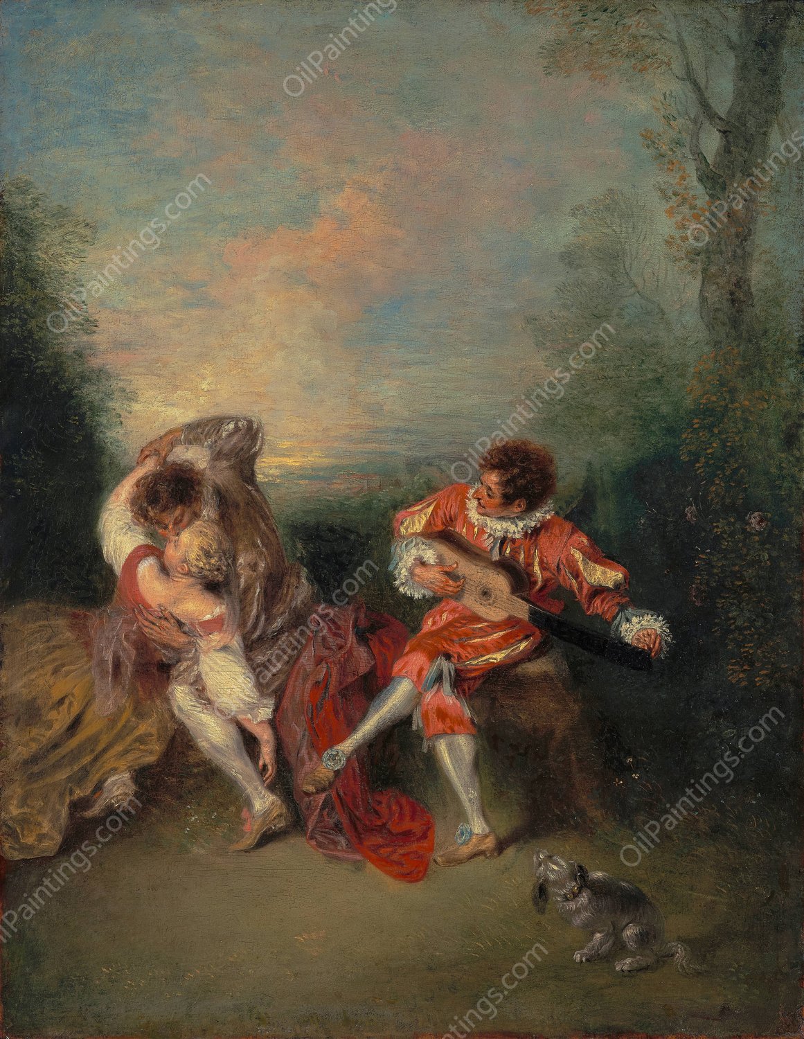 La Surprise  by Jean-Antoine Watteau - Hand-Painted Oil Painting Reproduction