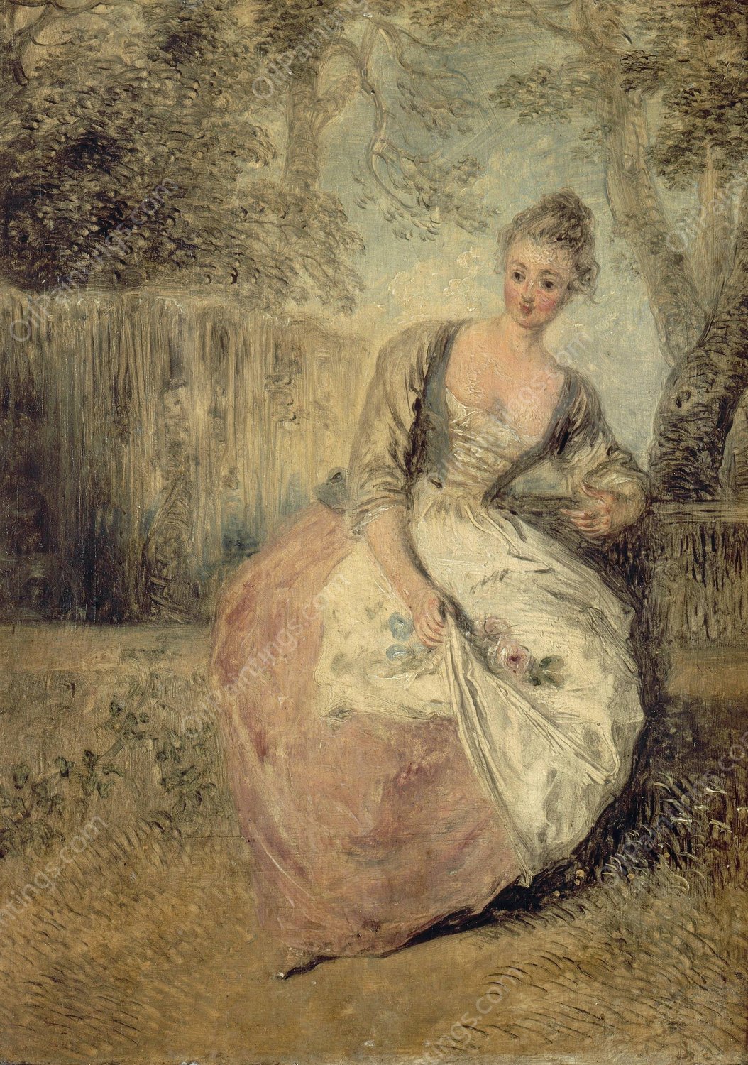 L'Amante inquiete by Jean-Antoine Watteau - Hand-Painted Oil Painting Reproduction