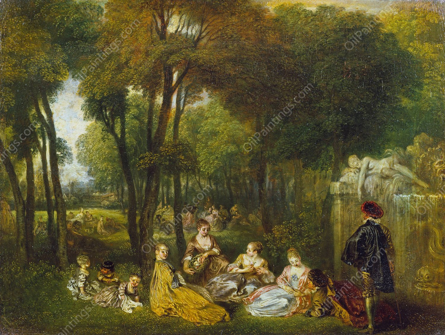 Les Champs Elisees  by Jean-Antoine Watteau - Hand-Painted Oil Painting Reproduction