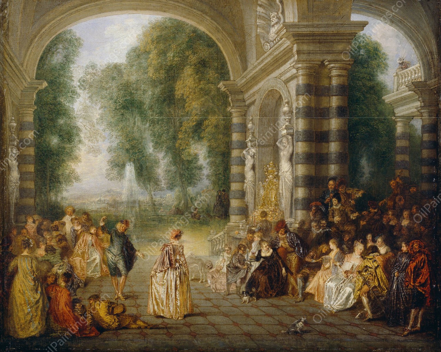 Les Plaisirs du Bal by Jean-Antoine Watteau - Hand-Painted Oil Painting Reproduction