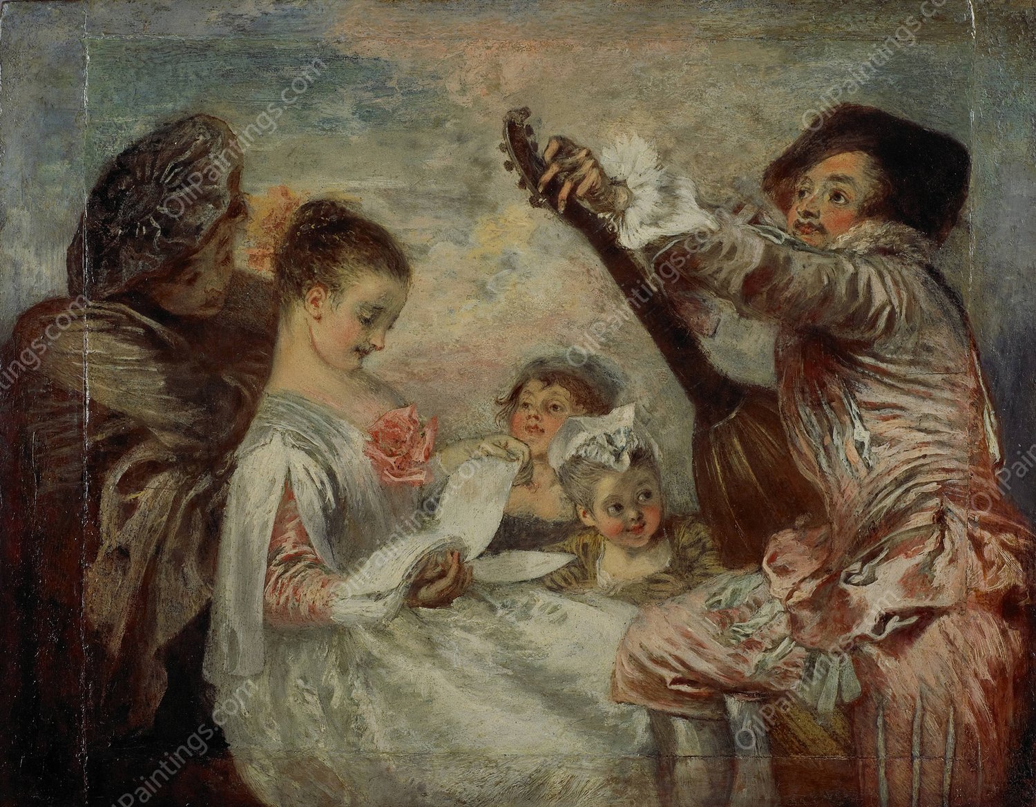 Pour nous prouver que cette belle  by Jean-Antoine Watteau - Hand-Painted Oil Painting Reproduction