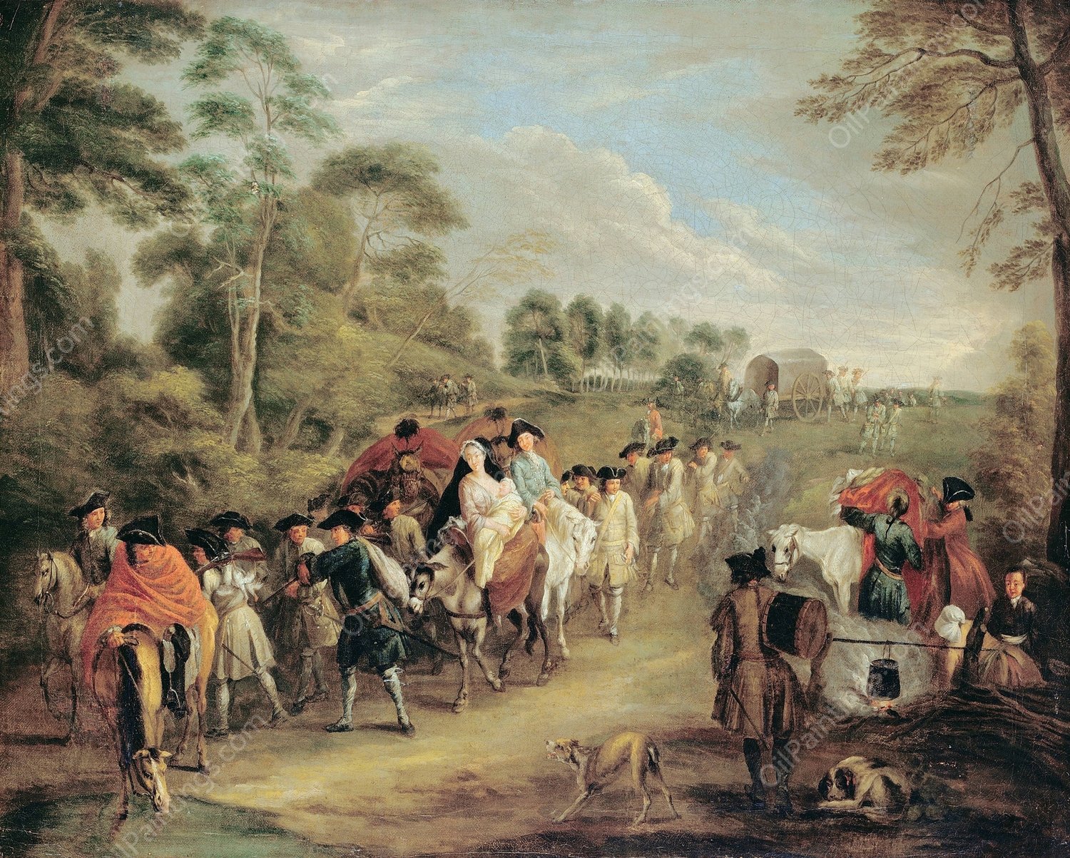 Soldiers on the March by Jean-Antoine Watteau - Hand-Painted Oil Painting Reproduction