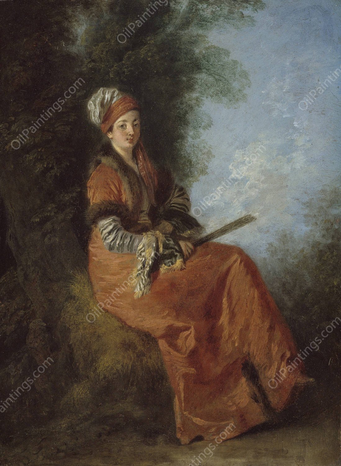 The Dreamer  by Jean-Antoine Watteau - Hand-Painted Oil Painting Reproduction