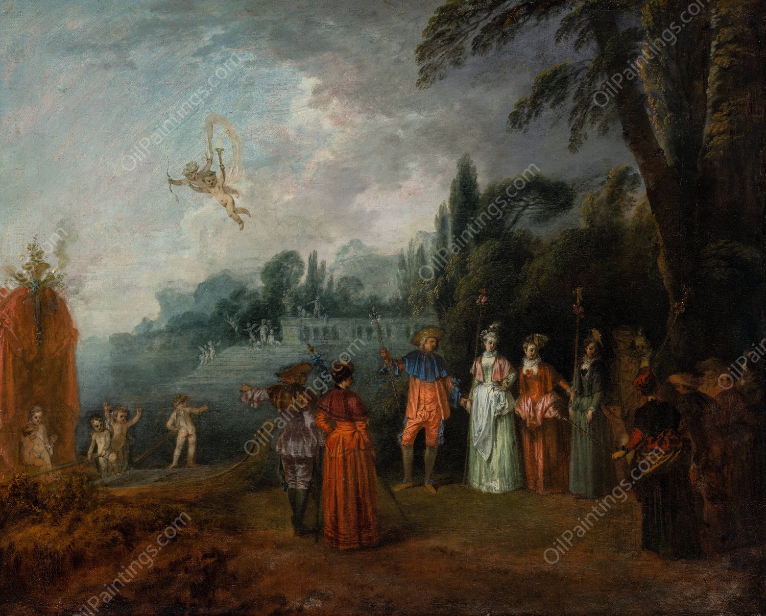 The Embarkation for Cythera  by Jean-Antoine Watteau - Hand-Painted Oil Painting Reproduction
