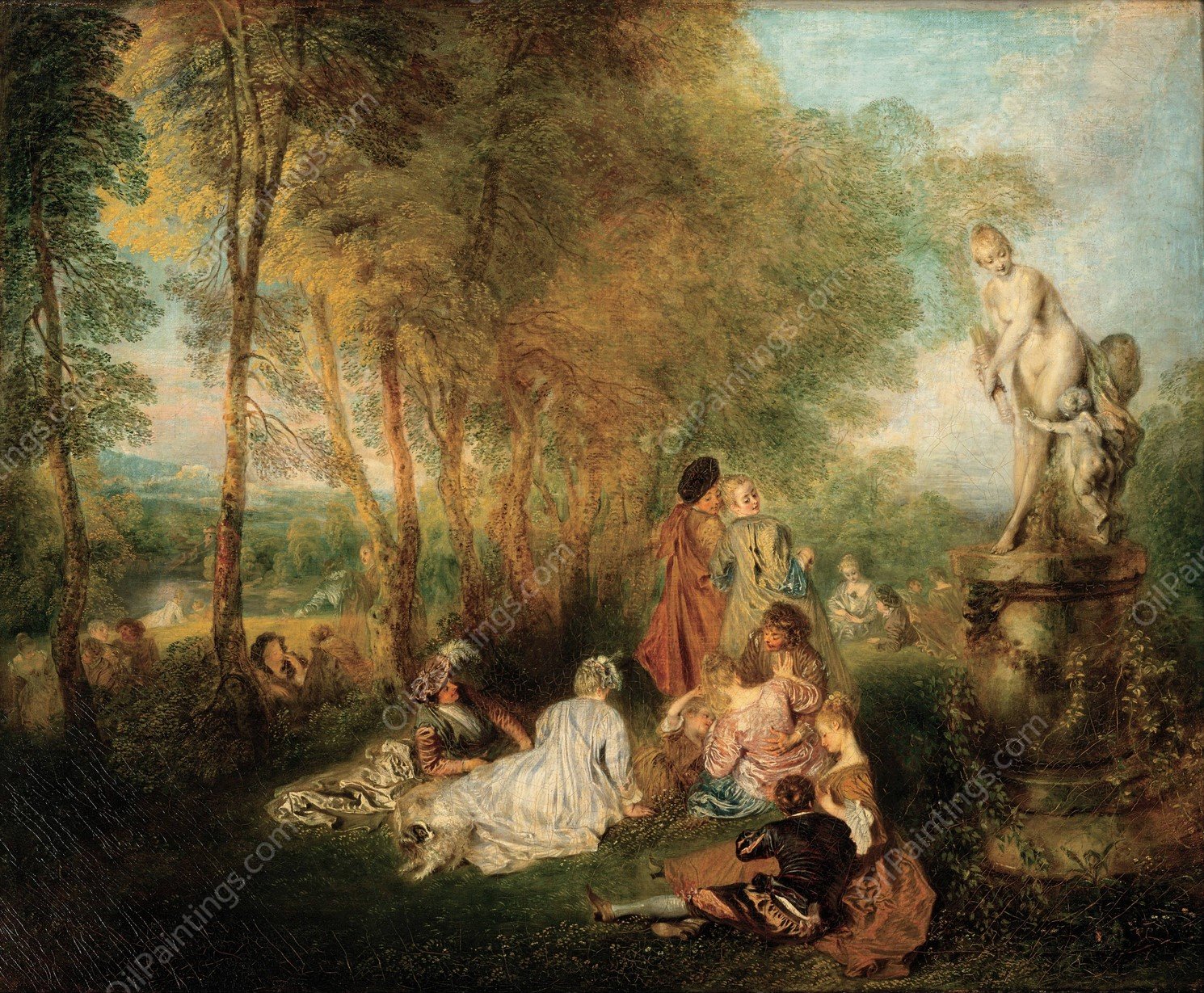 The Feast of Love  by Jean-Antoine Watteau - Hand-Painted Oil Painting Reproduction