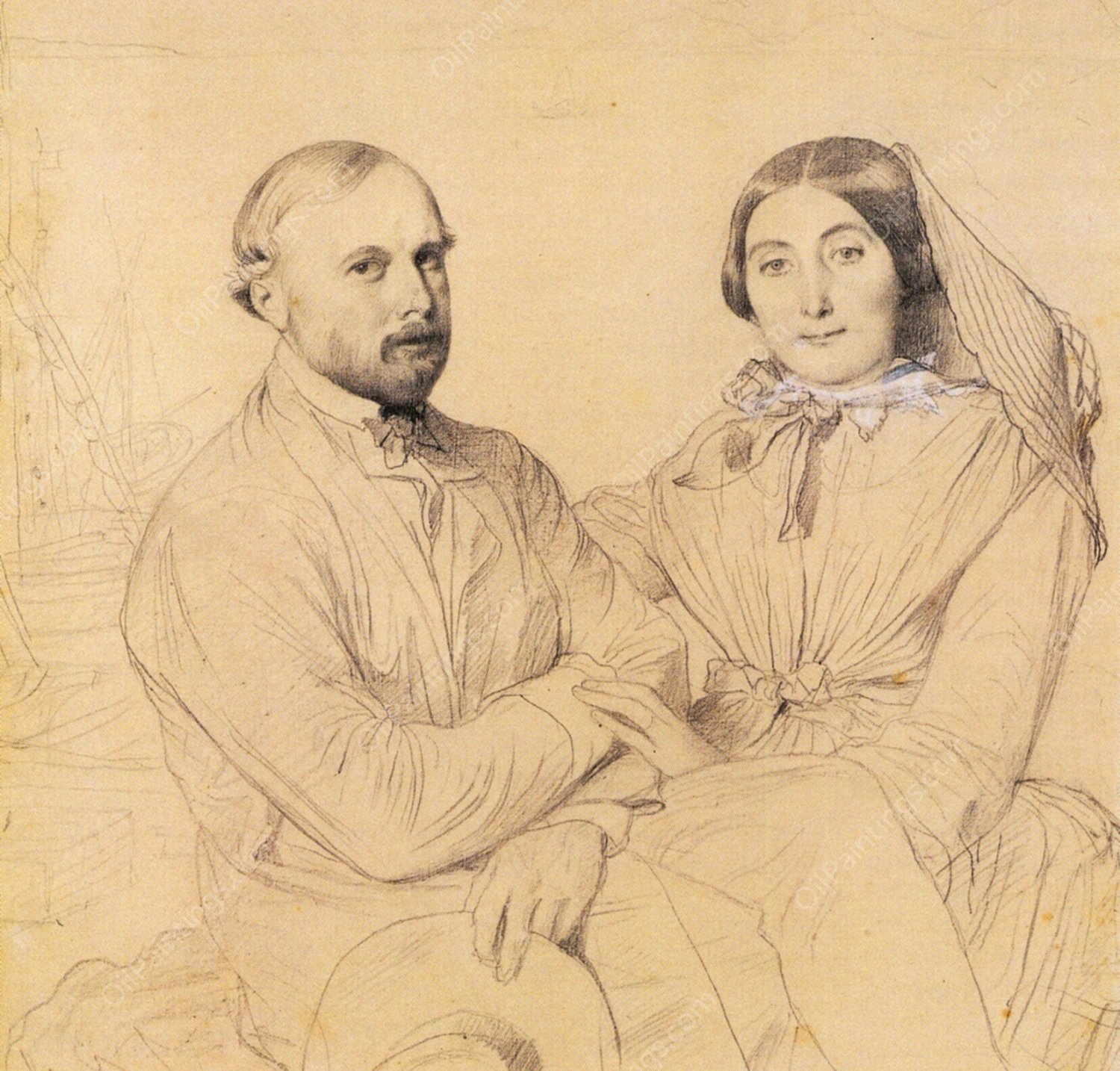 Edmond Ramel and His Wife, Born Irma Donbernard by Jean-Auguste-Dominique Ingres - Hand-Painted Oil Painting Reproduction