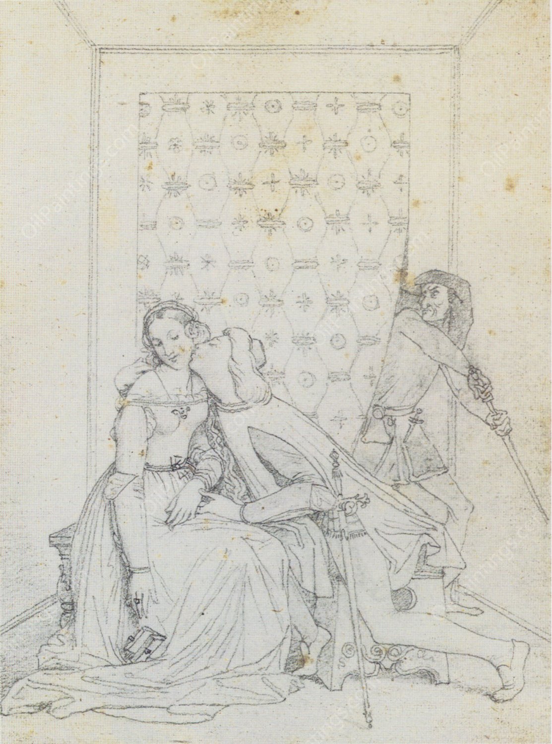 Paolo et Francesca by Jean-Auguste-Dominique Ingres - Hand-Painted Oil Painting Reproduction