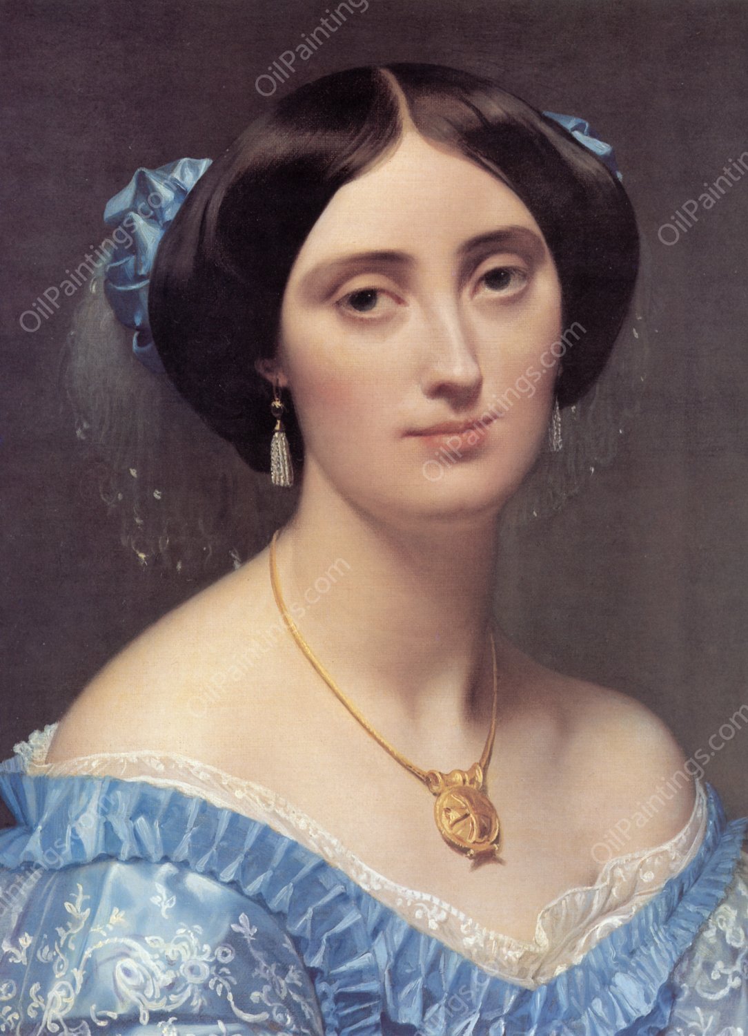 Princesse Albert de Broglie, nee Josephine-Eleonore-Marie-Pauline de Galard de Brassac de Bearn Detail by Jean-Auguste-Dominique Ingres - Hand-Painted Oil Painting Reproduction