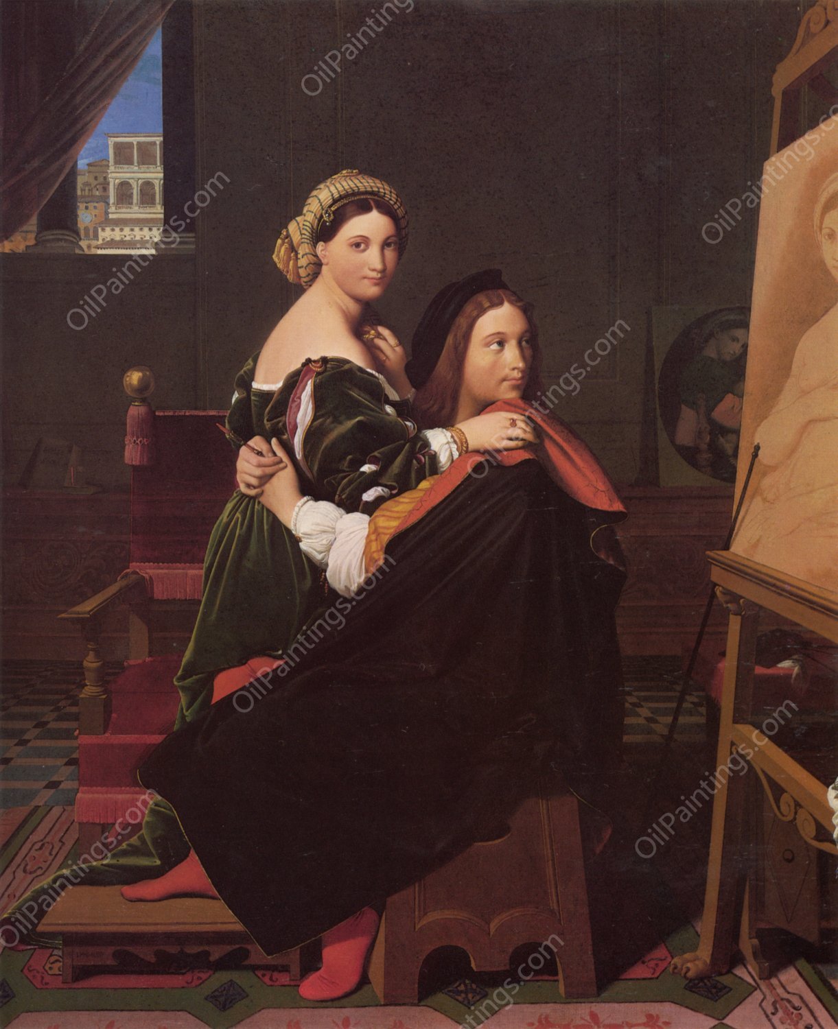 Raphael and the Fornarina by Jean-Auguste-Dominique Ingres - Hand-Painted Oil Painting Reproduction