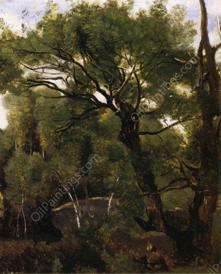 An Artist Painting in the Forest of Fountainebleau by Jean-Baptiste-Camille Corot - Hand-Painted Oil Painting Reproduction