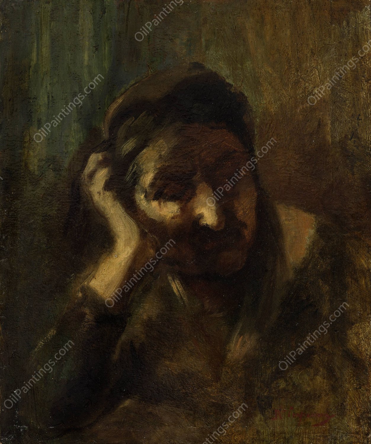 Tete de vieille femme italienne, dite Mere de la Palombella  by Jean-Baptiste Carpeaux - Hand-Painted Oil Painting Reproduction