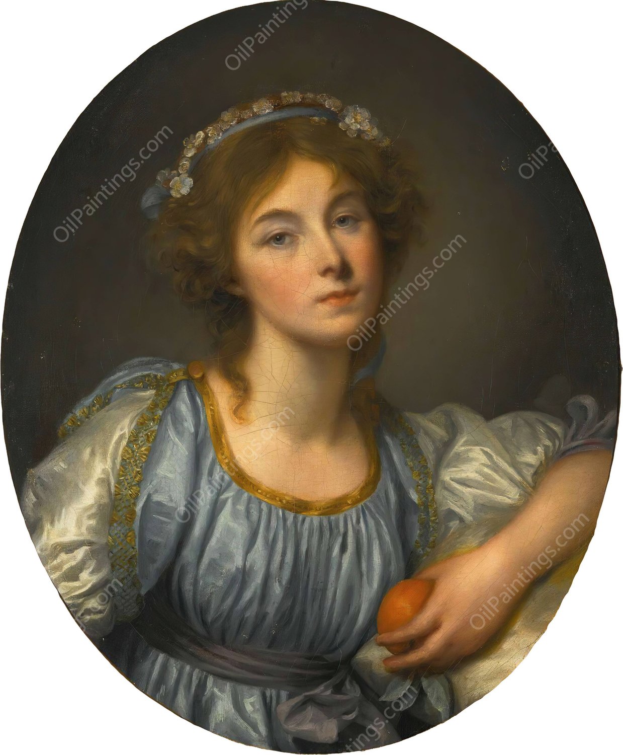 A Young Girl Holding An Orange by Jean-Baptiste Greuze - Hand-Painted Oil Painting Reproduction