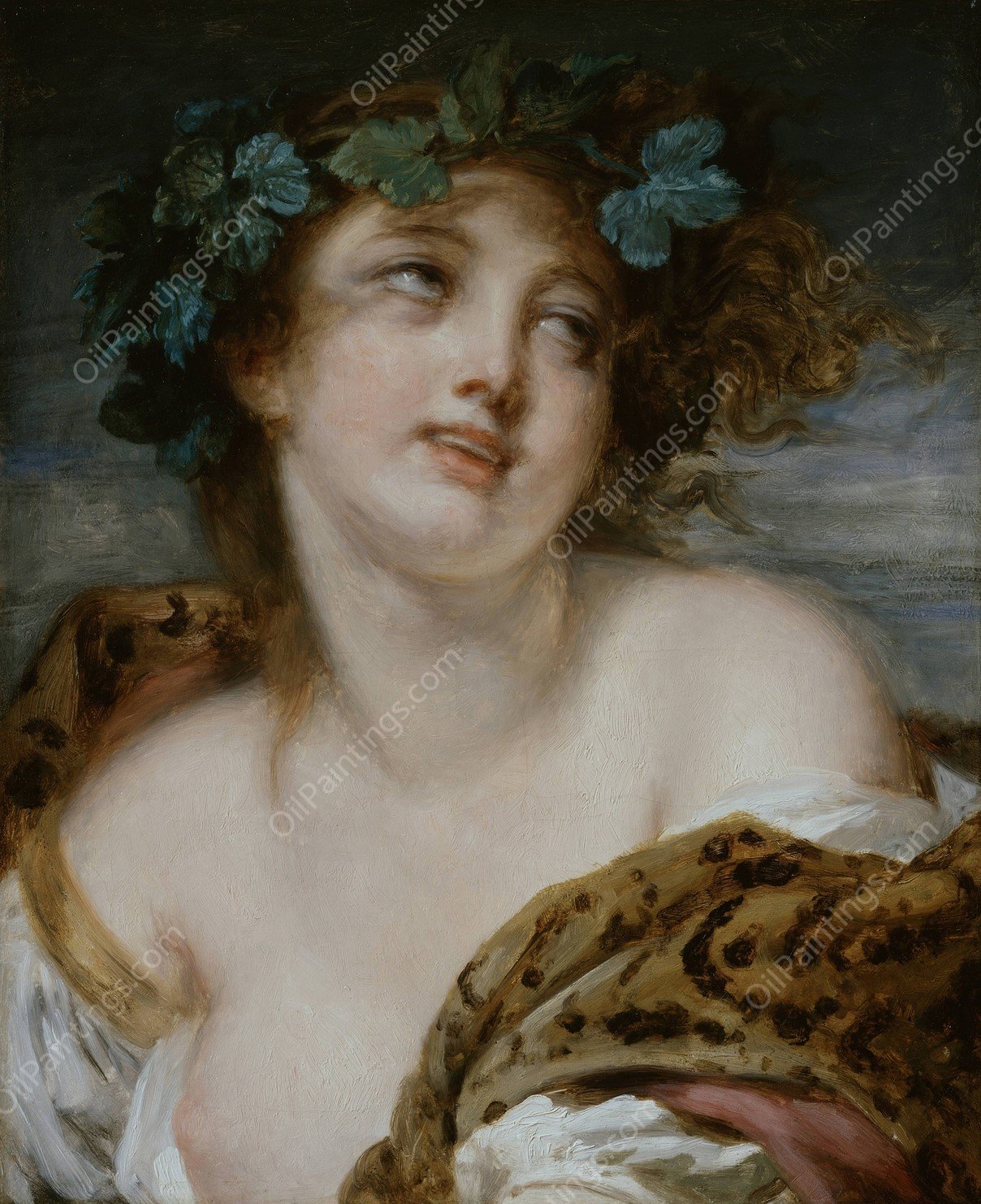 Bacchante  by Jean-Baptiste Greuze - Hand-Painted Oil Painting Reproduction