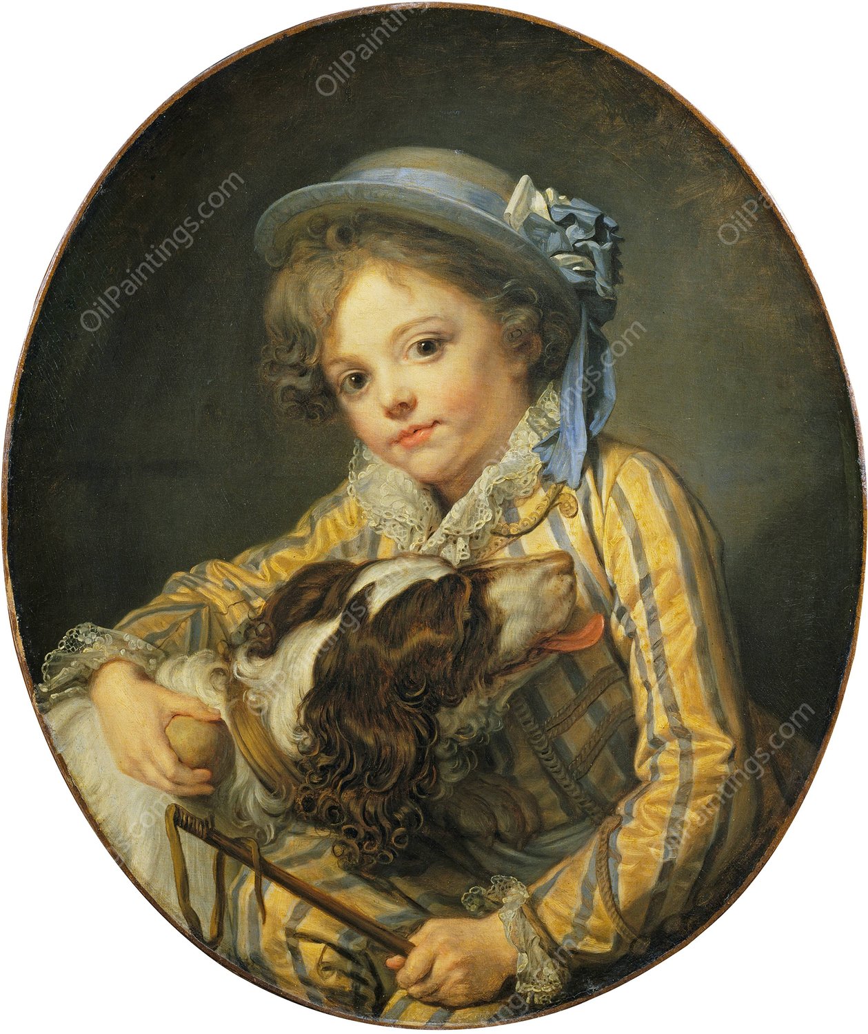 Boy with a Dog  by Jean-Baptiste Greuze - Hand-Painted Oil Painting Reproduction